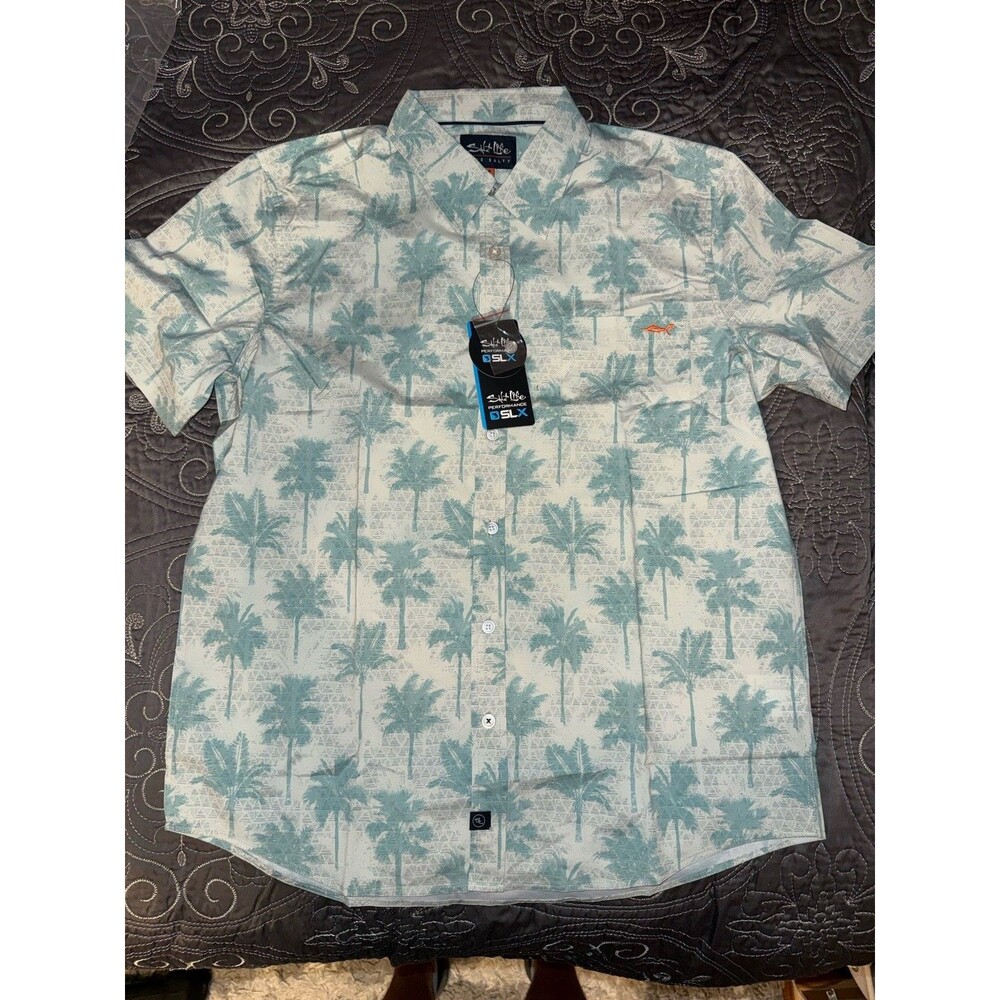 Salt Life Performance Live Salty SLX Short Sleeve Shirt Palm Haze Green M Medium
